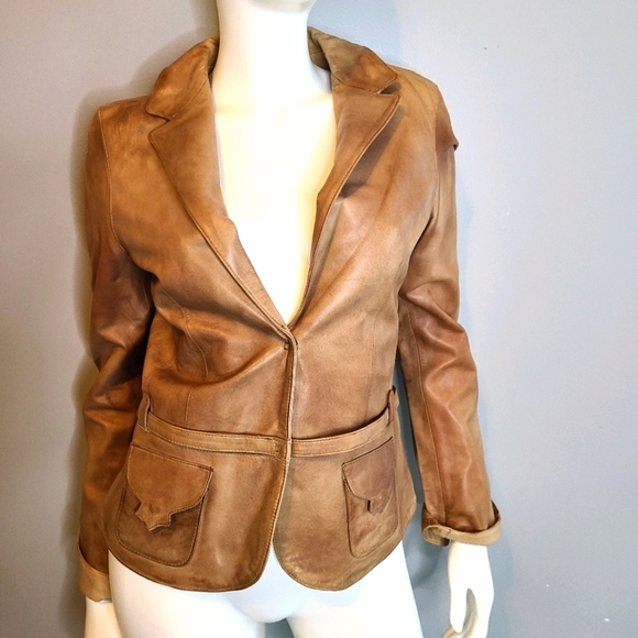 AEROPASTEL Tan Leather Jacket size Medium - Picture 3 of 12